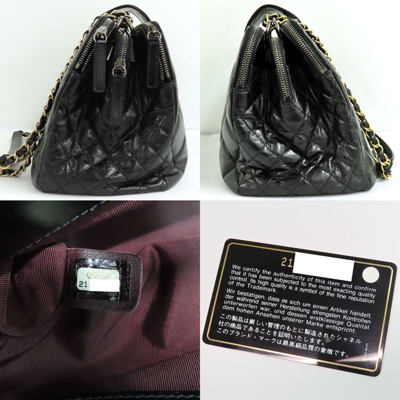 Chanel Matelasse Chain Shoulder Bag Bow-ring Black Antique Hardware No