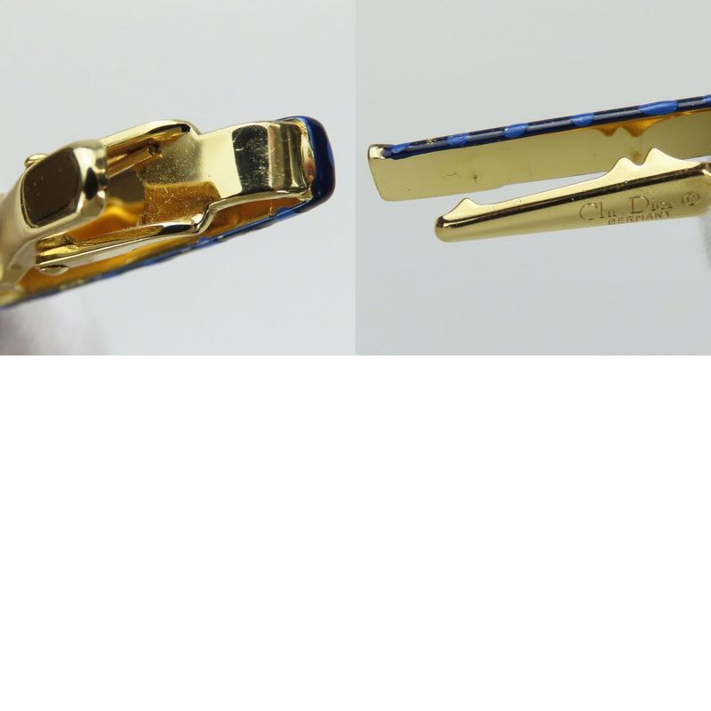 Christian Dior Tie Pin Metal Rhinestone Navy Blue Gold Hardware Plated Suit