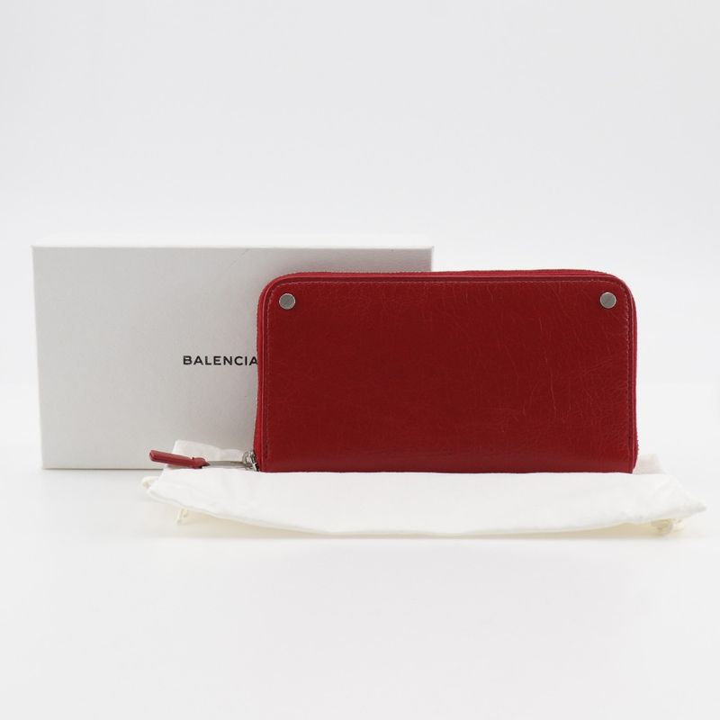 Balenciaga Round Zipper 541996 Calf Red Ladies Long Wallet