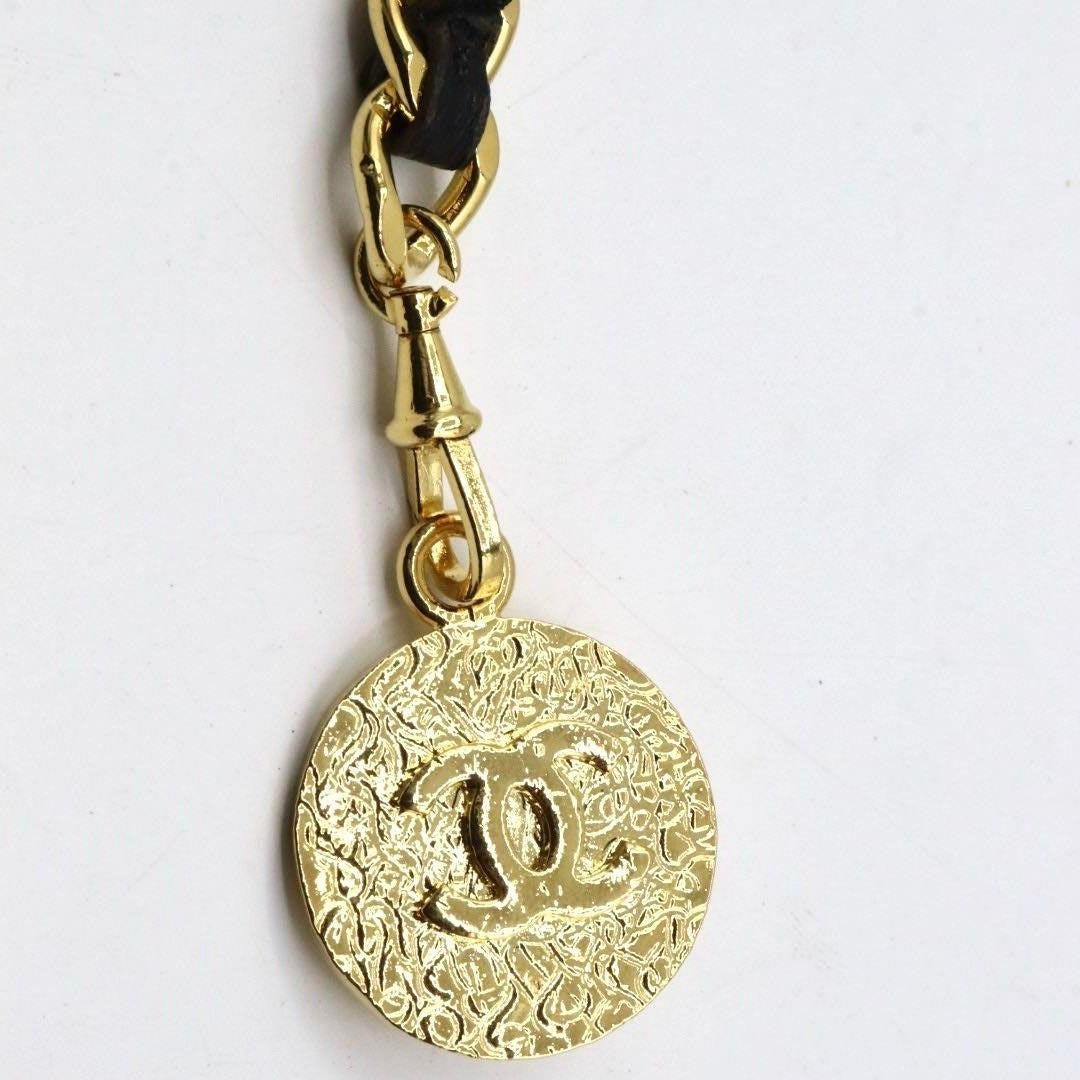 CHANEL Vintage CC Logo Leather Chain Belt Gold Red