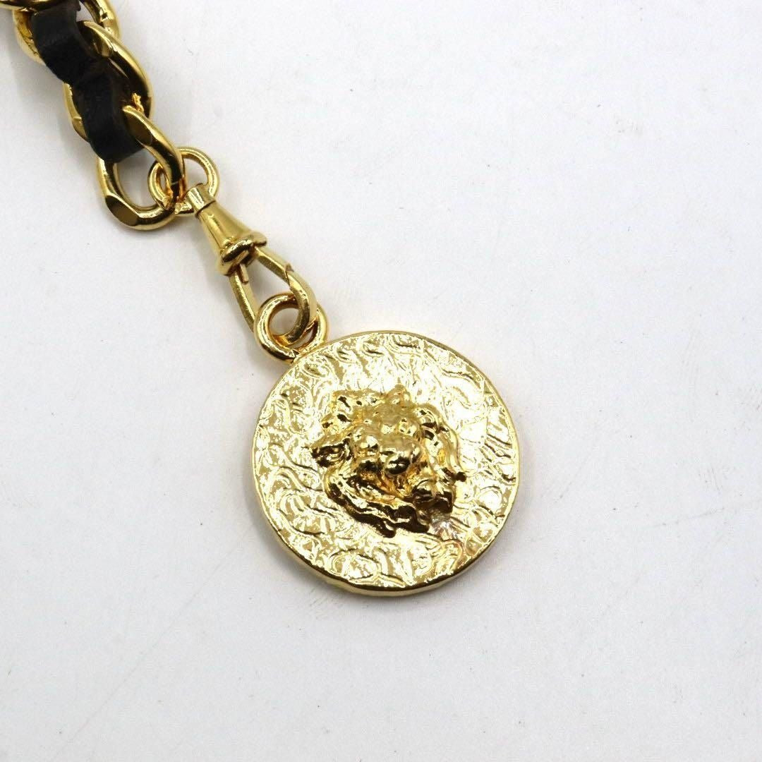 CHANEL Vintage CC Logo Leather Chain Belt Gold Red