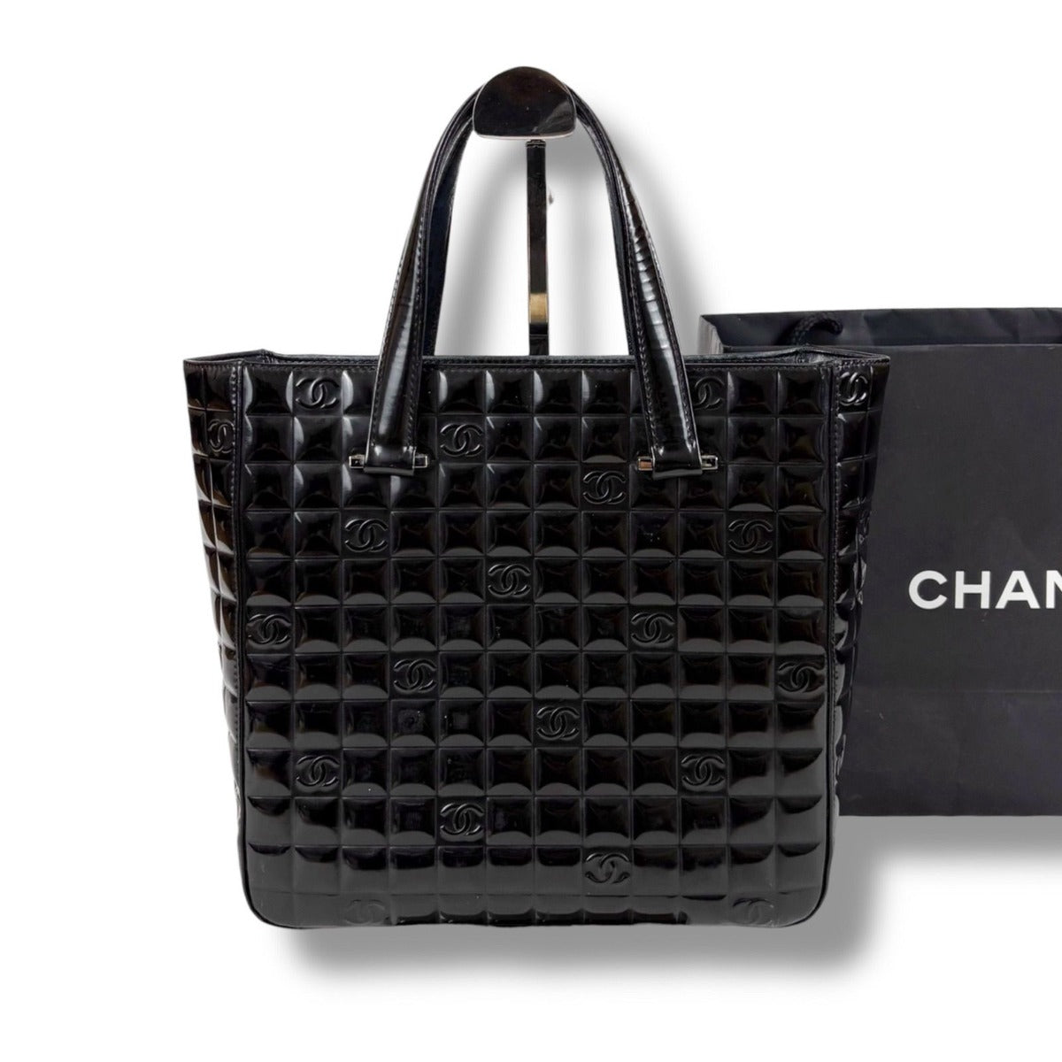 Chanel Choco Bar Mini Tote Black Patent Leather Enamel — view 12