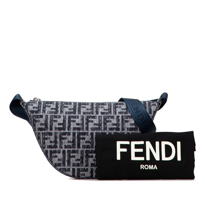 Fendi Zucca Melon Small Crossbody Bag Shoulder Bag 7va635 Grey Navy Canvas