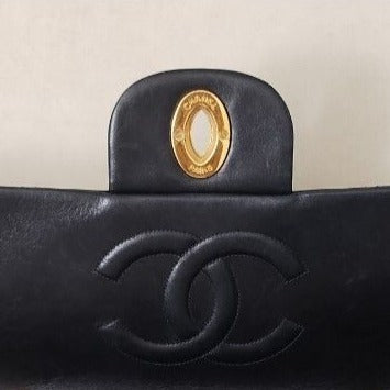 CHANEL Jumbo Maxi XL 24K Gold Flap Bag Lambskin Chain Shoulder Black