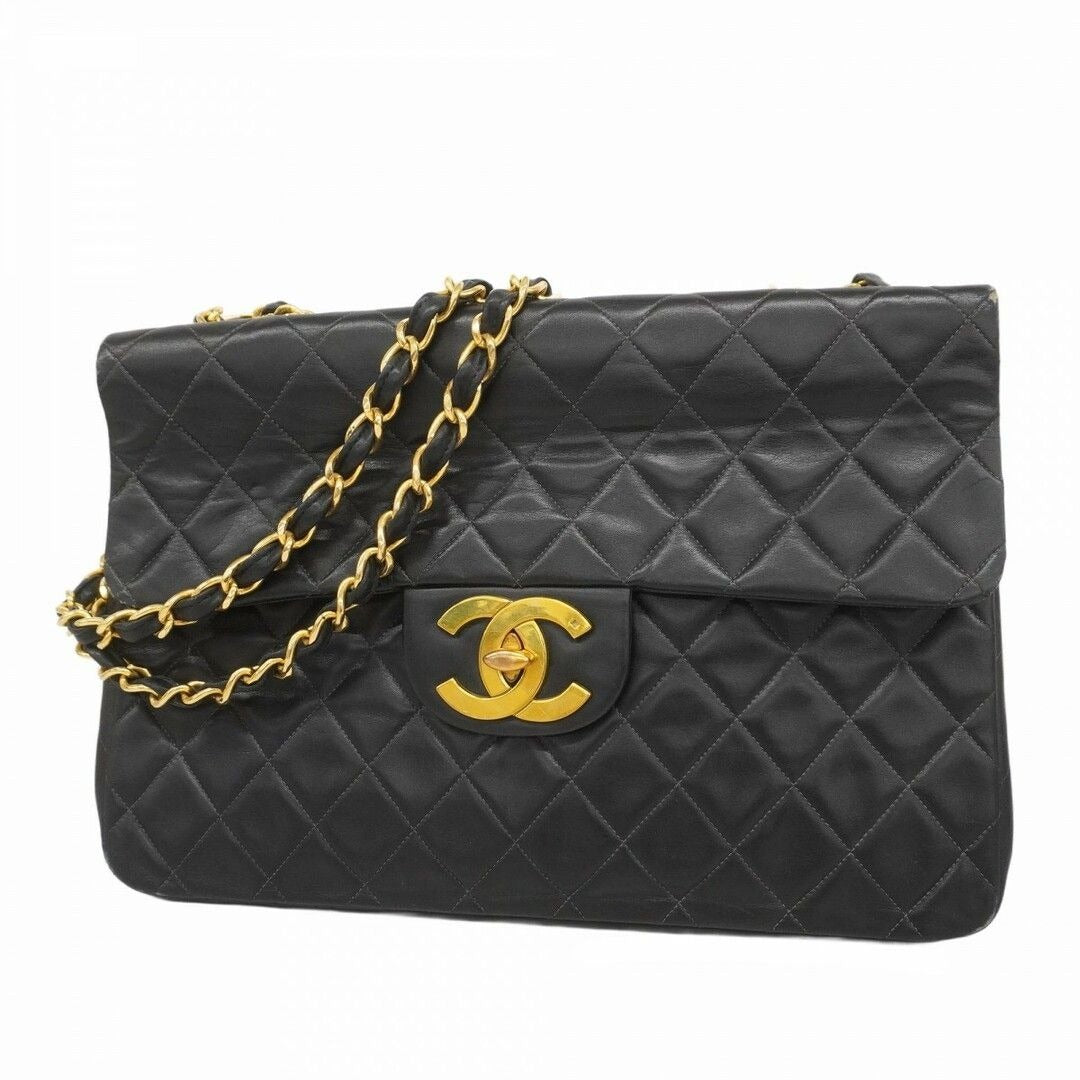 CHANEL Jumbo Maxi XL 24K Gold Flap Bag Lambskin Chain Shoulder Black