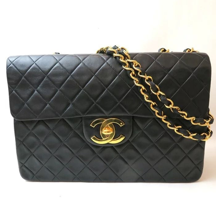 CHANEL Jumbo Maxi XL 24K Gold Flap Bag Lambskin Chain Shoulder Black