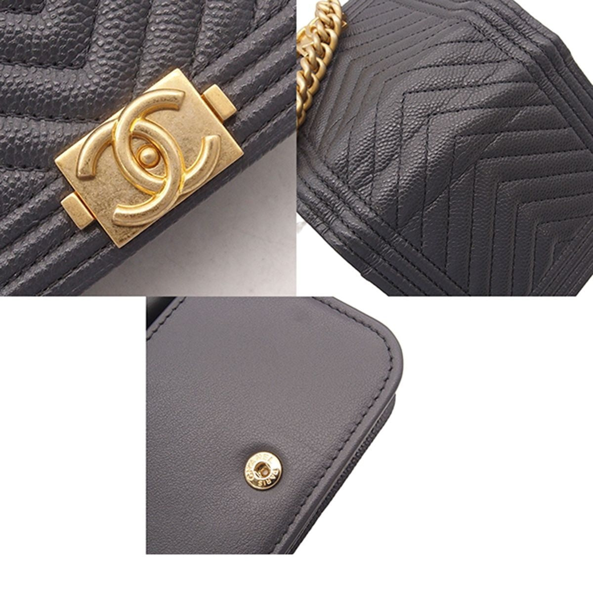 Chanel Chain Pouch Mini Boy Gray Gold Caviar Leather — view 8