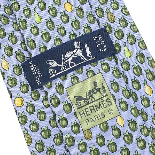 Hermes Necktie Apple Fruit 9cm (3.54in) Silk Blue and Green Blue Light Blue All