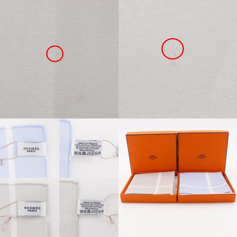 Hermes Jacquard H Handkerchief Set Of 2 Cotton Gray/light Blue Men's Handkerchie