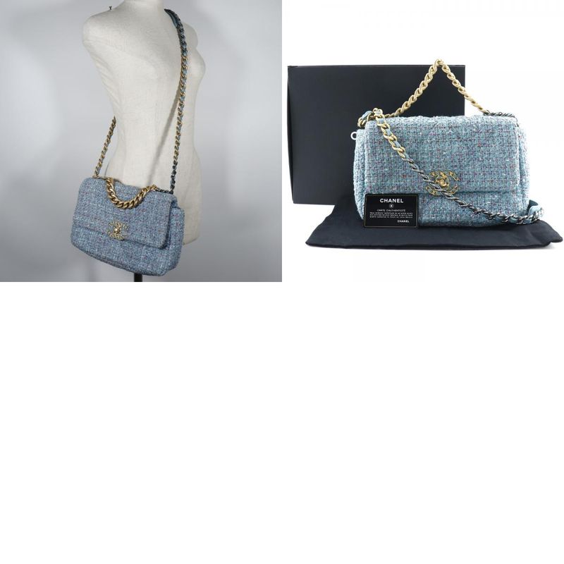 Chanel Chain Shoulder 19 Disneuf 2WAY Shoulder As1160 Tweed Blue Ladies