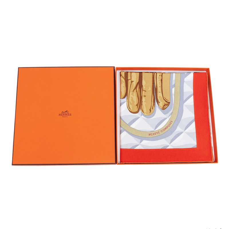 Hermes Carre 90 Scarf Beaute Composee 100% Silk Orange Brown