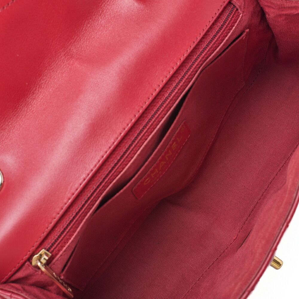 Chanel Shoulder Bag Calfskin V-stitched Red Coco Mark Single Flap With Gold