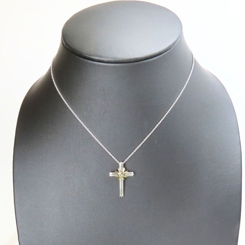 Tiffany & Co Necklace Signature Cross Silver 925 18K Yellow Gold Approx 7.8g