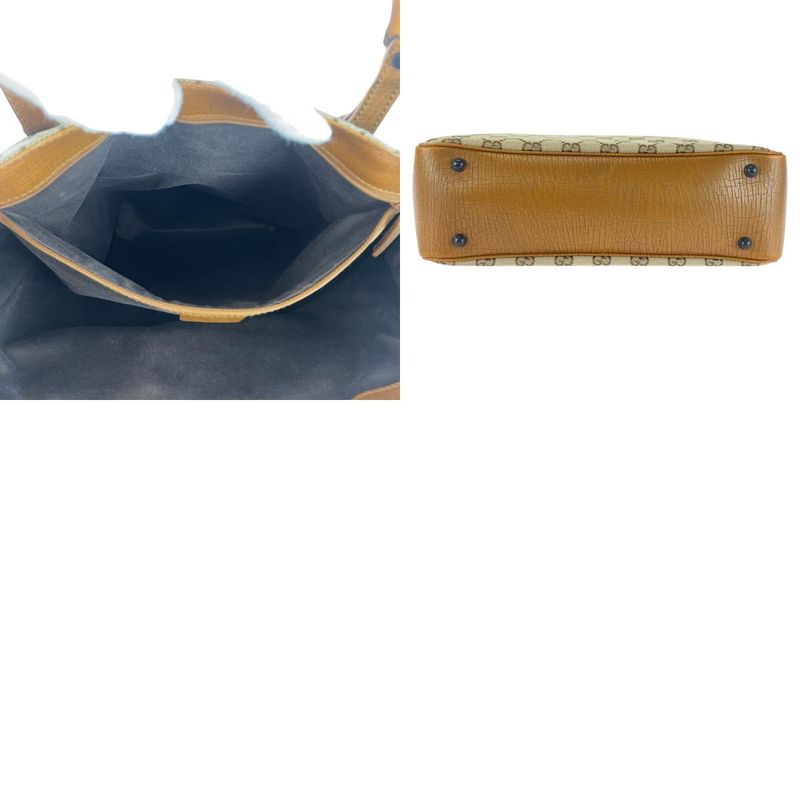 Gucci Bamboo Beige Brown Black Hardware GG Canvas 112530 Tote Bag Shoulder Bag