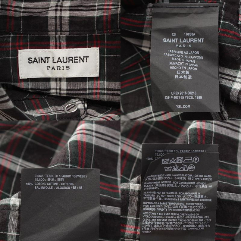 Saint Laurent 16 Cotton Check Western Long Sleeve Shirt Top Black XS