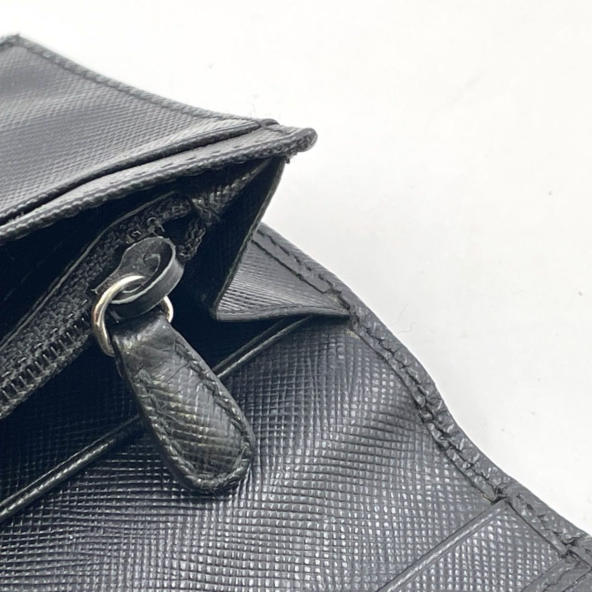 Prada Logo Bifold Leather Black Wallet Silver — view 15