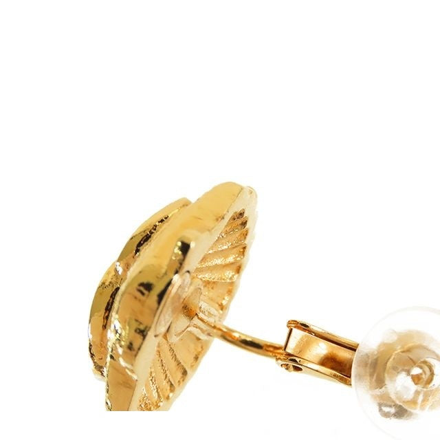 Chanel Shell Motif Earrings Gold Metal Rhinestone CC Logo — view 8