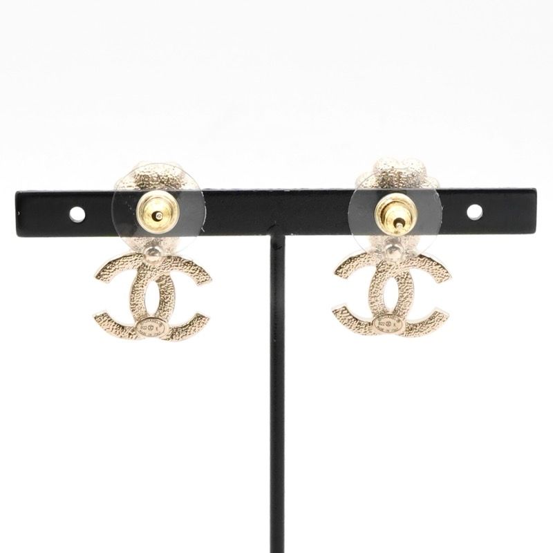 Chanel Earrings Earring Gold White Coco Mark Flower Rhinestone