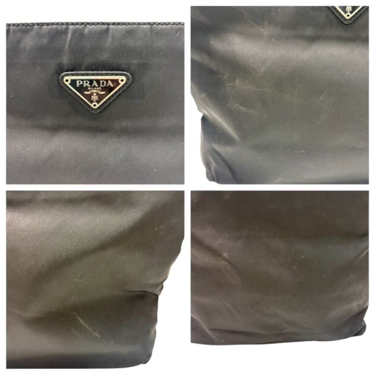 Prada Tessuto Triangle Logo Black Silver Nylon Tote — view 8