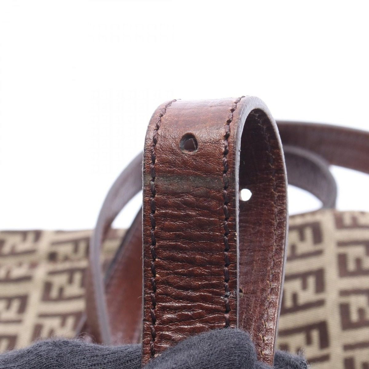 Fendi Shoulder Bag Zucchino Brown Dark Canvas Leather — view 11