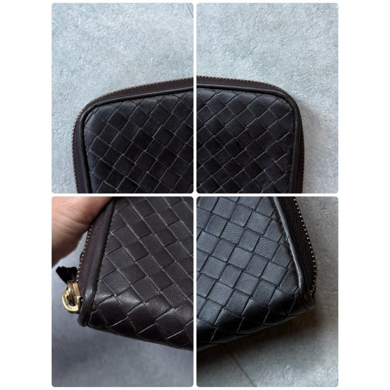 Bottega Veneta Round Zipper Long Wallet Intrecciato Dark Brown Leather Men — view 9