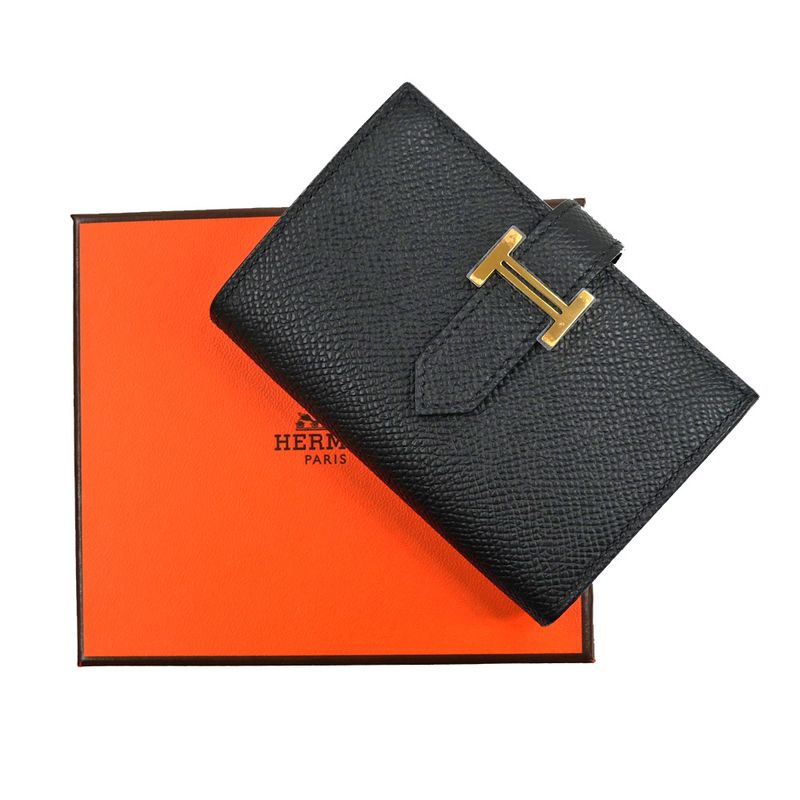 Hermes Bearn Mini Bifold Wallet Black Gold Hardware Vo-epson Black Noir