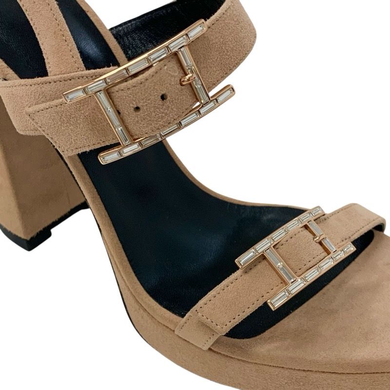 Hermes Sandals Shoes Suede Pink Beige Pink Gold H Buckle Bijou Strap