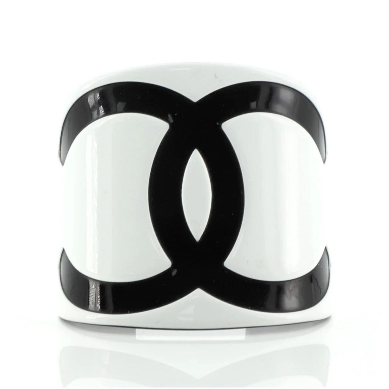 CHANEL CC Cuff Logo 05V Vintage Bracelet Bangle Black White Wide