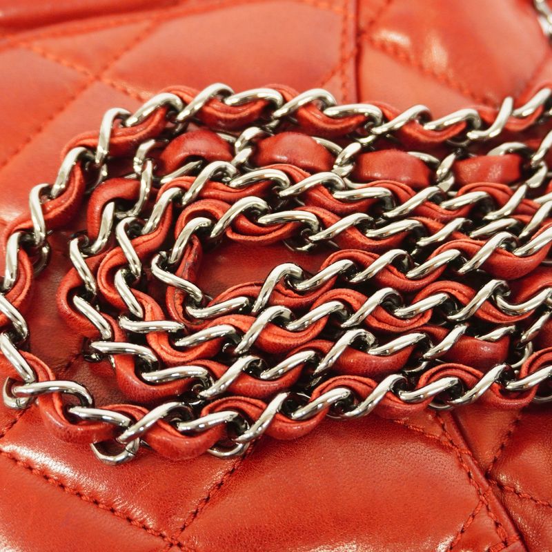 Chanel Shoulder Bag Matelasse Lambskin Red Silver Hardware Women