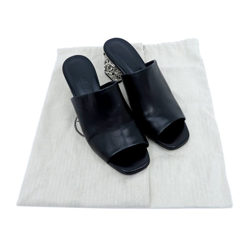 Hermes Sandals Glossy - 60 BK Black Silver - Size 38 Chaine D'ancre