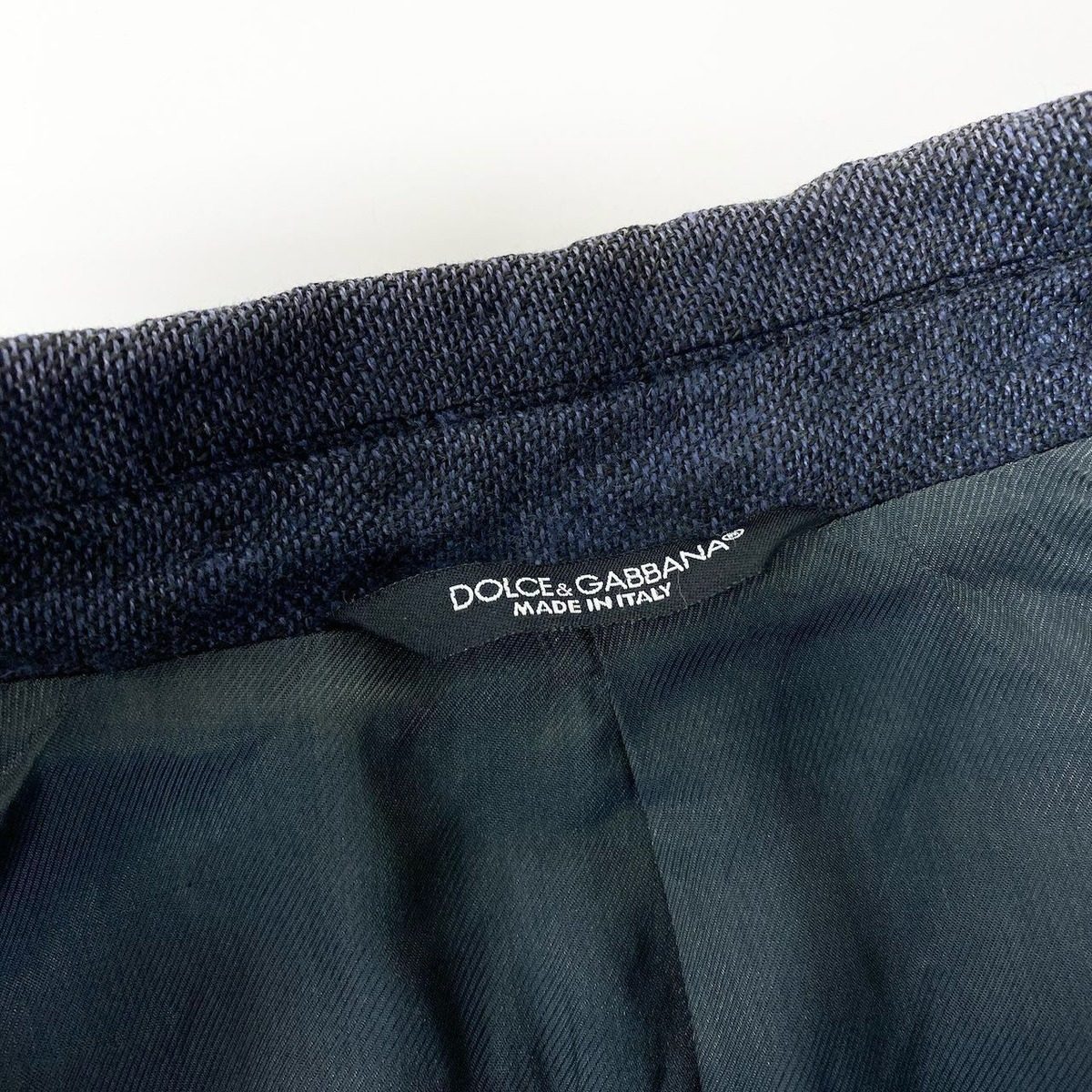Dolce & Gabbana Tailored Jacket Blue Leather Logo Patch Button 44 Navy Cotton — view 10
