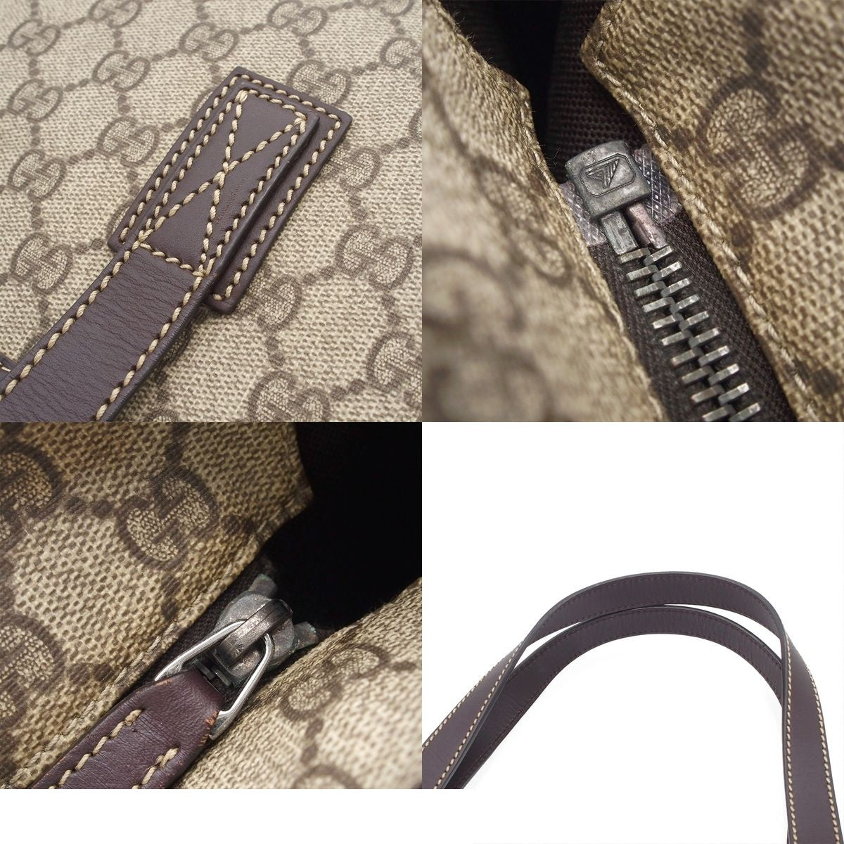 Gucci Tote Beige Dark Brown GG Supreme Canvas Leather Pattern Shoulder Bag — view 8
