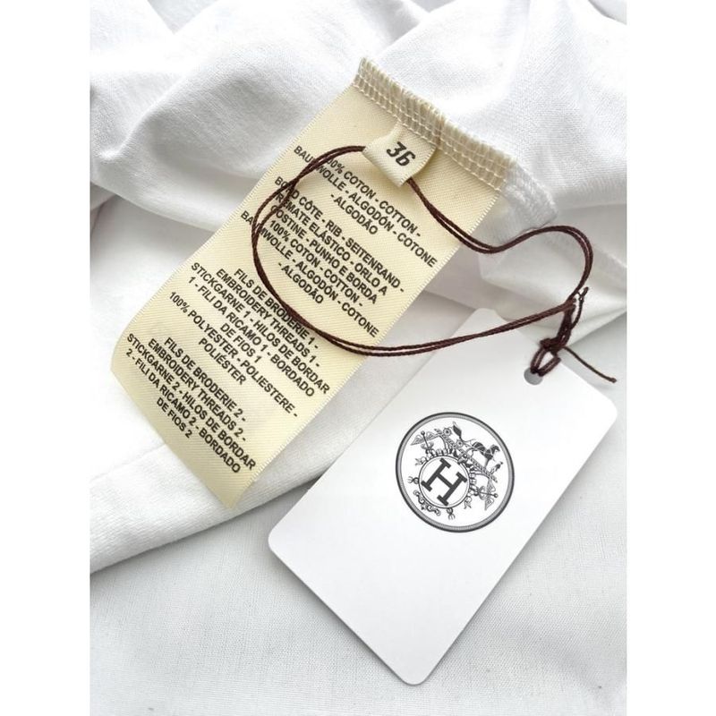 Hermes T-Shirt Embroidered Pocket White Cotton Jersey 100% Cotton 《mosaic》