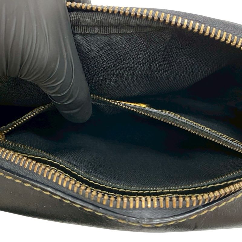 Fendi Vintage FF Logo Motif Leather Mini Shoulder Bag Pochette Sacoche Brown