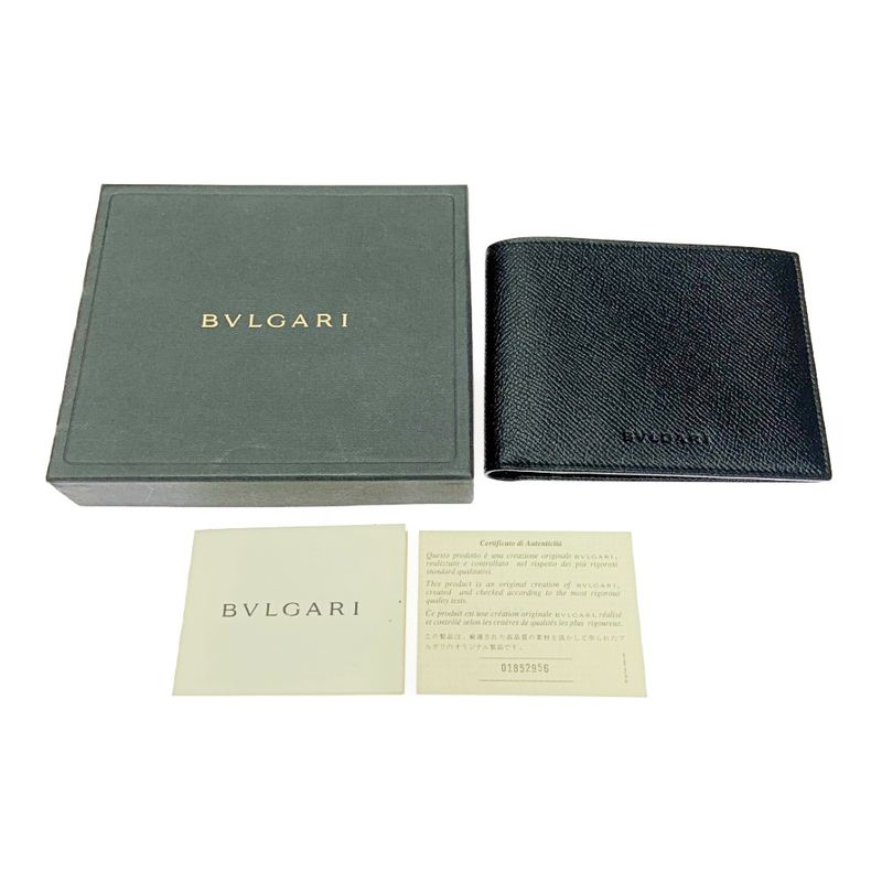 Bvlgari Leather Bifold Wallet Men's Black 366021 Bifold Wallet