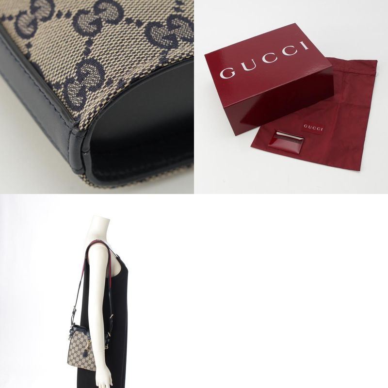 Gucci Canvas And Leather Original GG Mini Bucket Shoulder Bag 782919 Navy