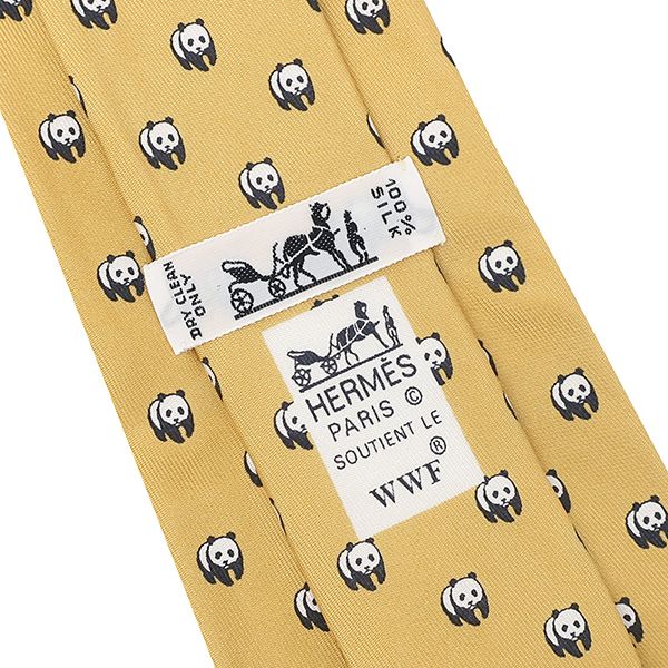 Hermes Necktie Animal Print 9cm (3.54in) Silk Yellow Panda