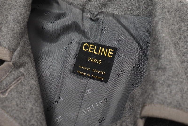 Celine Vintage Stainless Steel Collar Coat Belted Coat Long Coat Logo Buttons