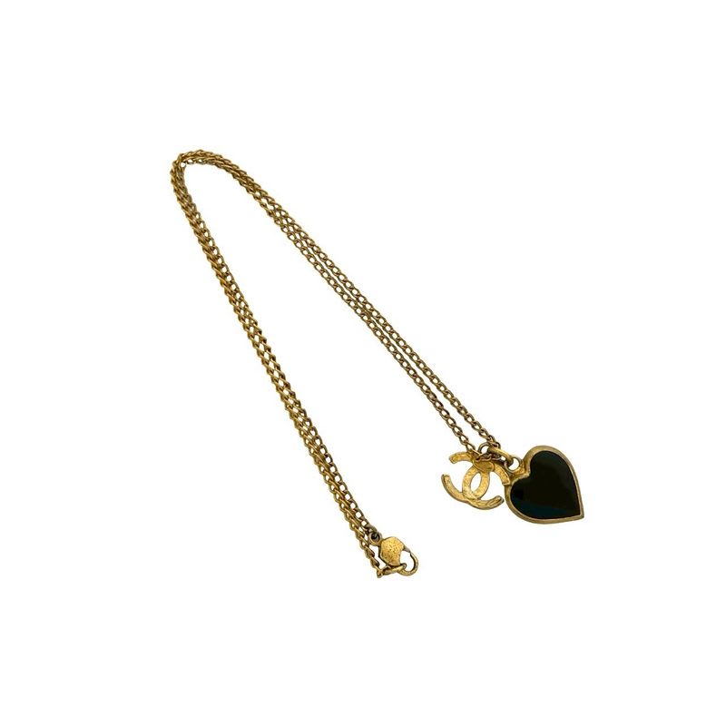 Chanel Coco Mark Heart Motif GP Chain Necklace Pendant Gold 02P