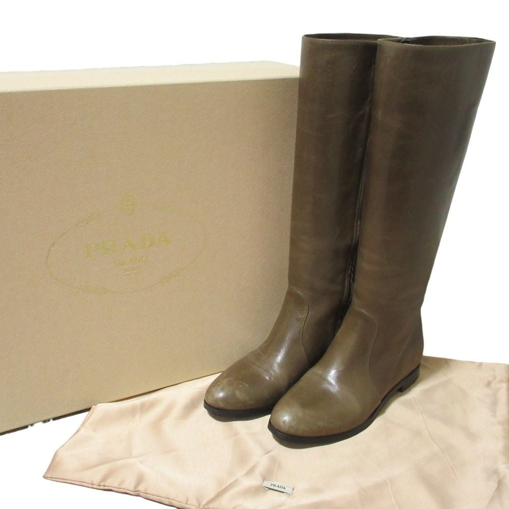 Prada Leather Long Boots Brown 36