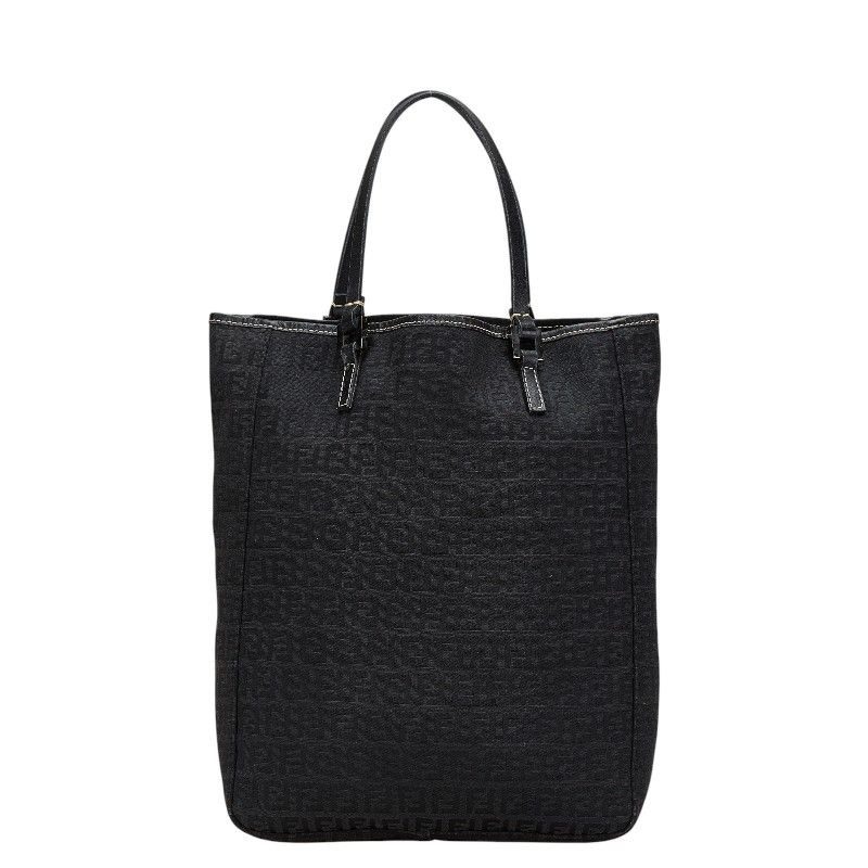 Fendi Zucchino Handbag Black Canvas Leather