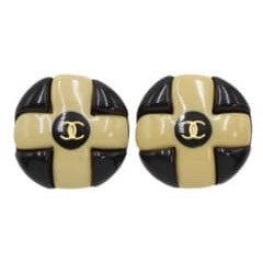 Chanel CC Logo Cross Round Earrings