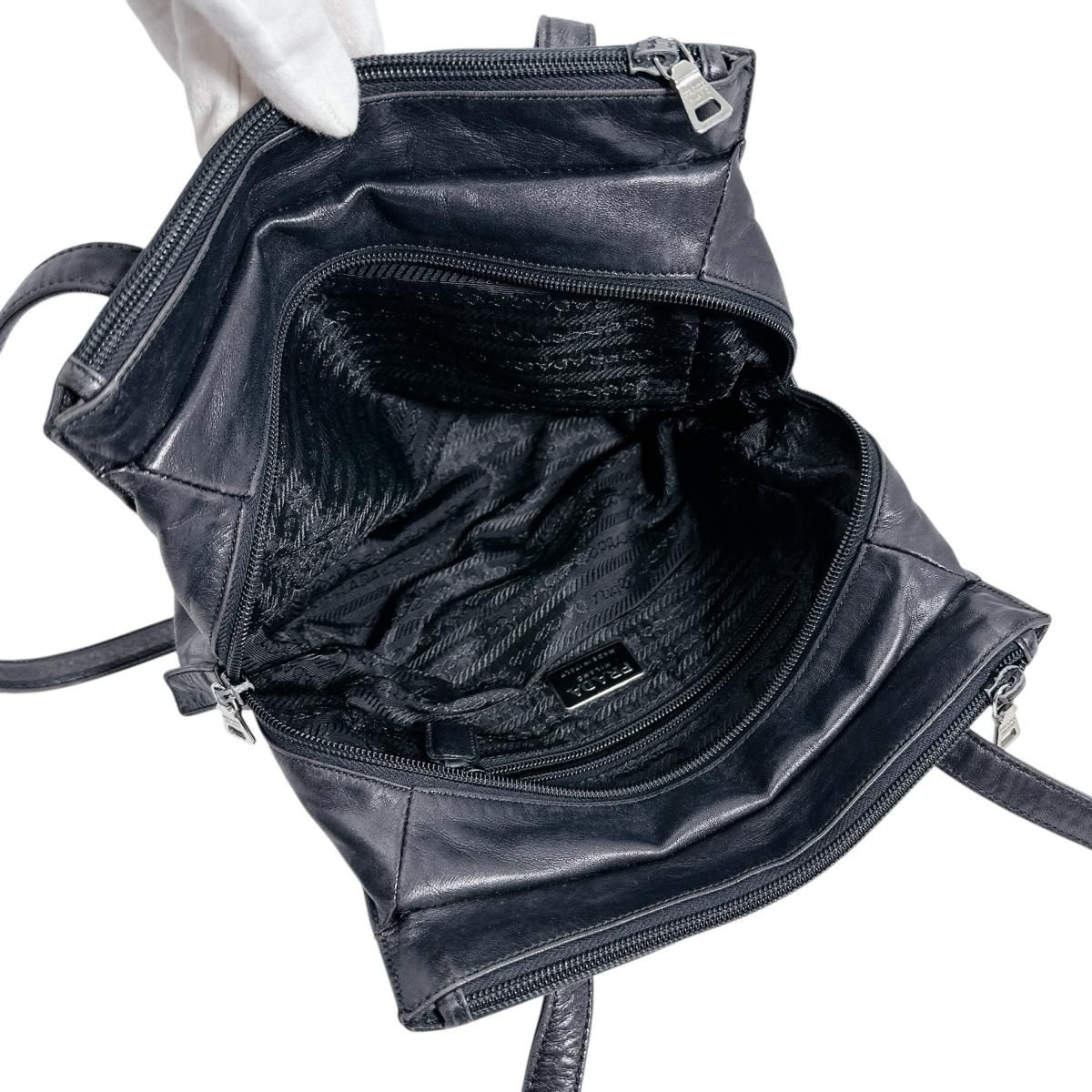 Prada Tote Bag Logo Shape Pressed Black