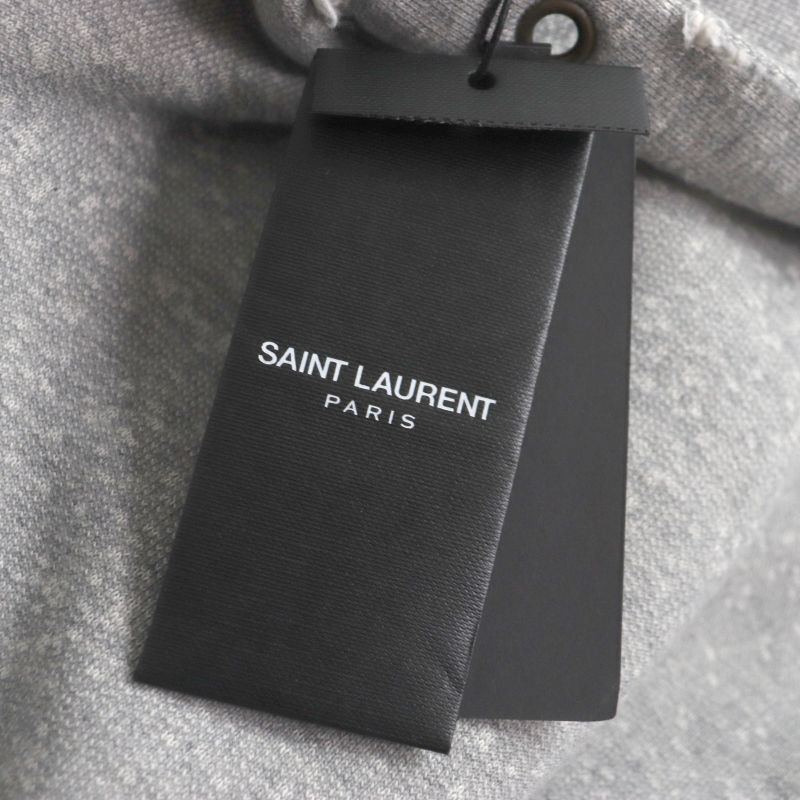 Saint Laurent 2022 704159 Cotton Back Print Damaged Pullover Hoodie Grey M