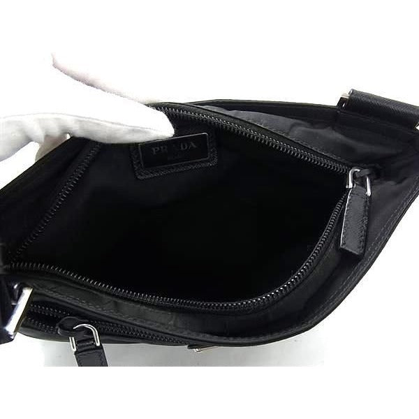 Prada Shoulder Bag Triangle Logo Black Tessuto Nylon Mark