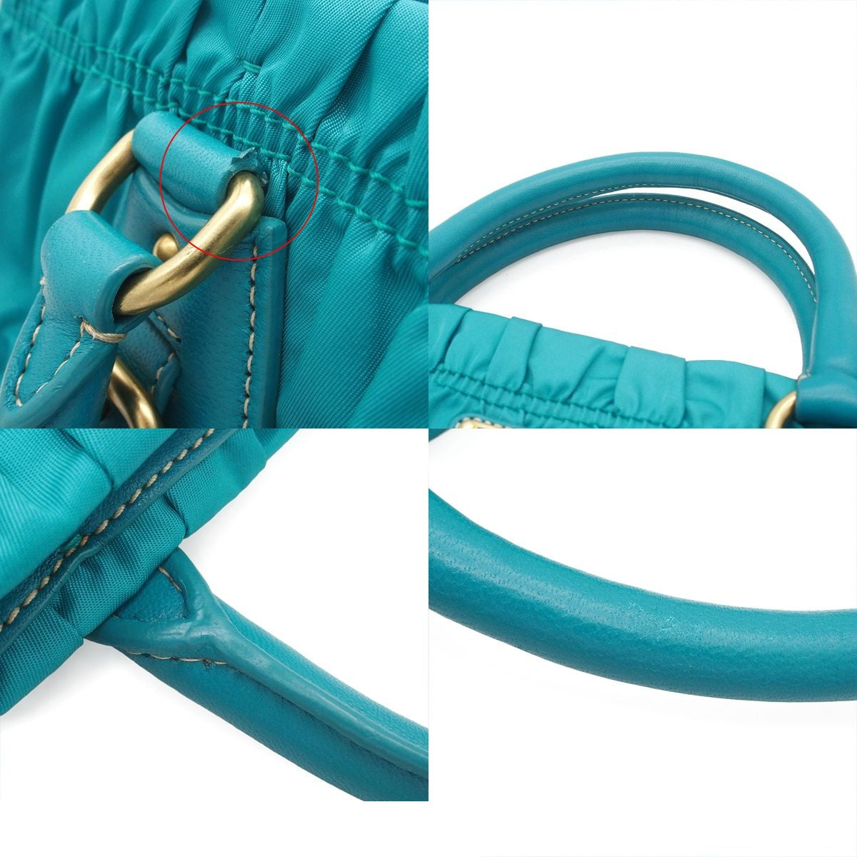 Prada Turquoise Blue Leather Tessuto Gaufre Gathered 2-Way Shoulder Bag — view 8