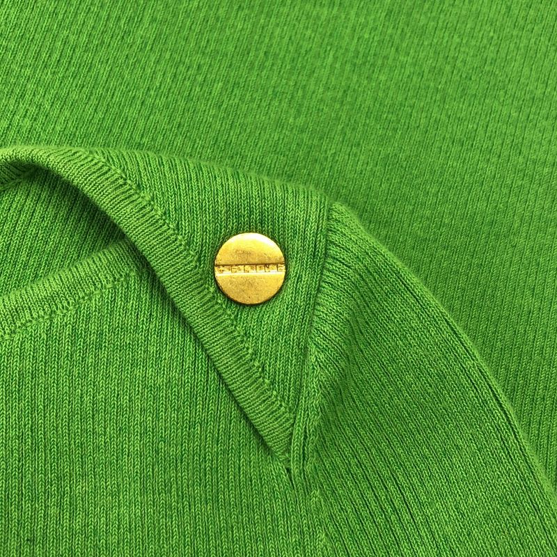 Celine - Cotton Logo Gold Button Knit Top - L - Green - Women's