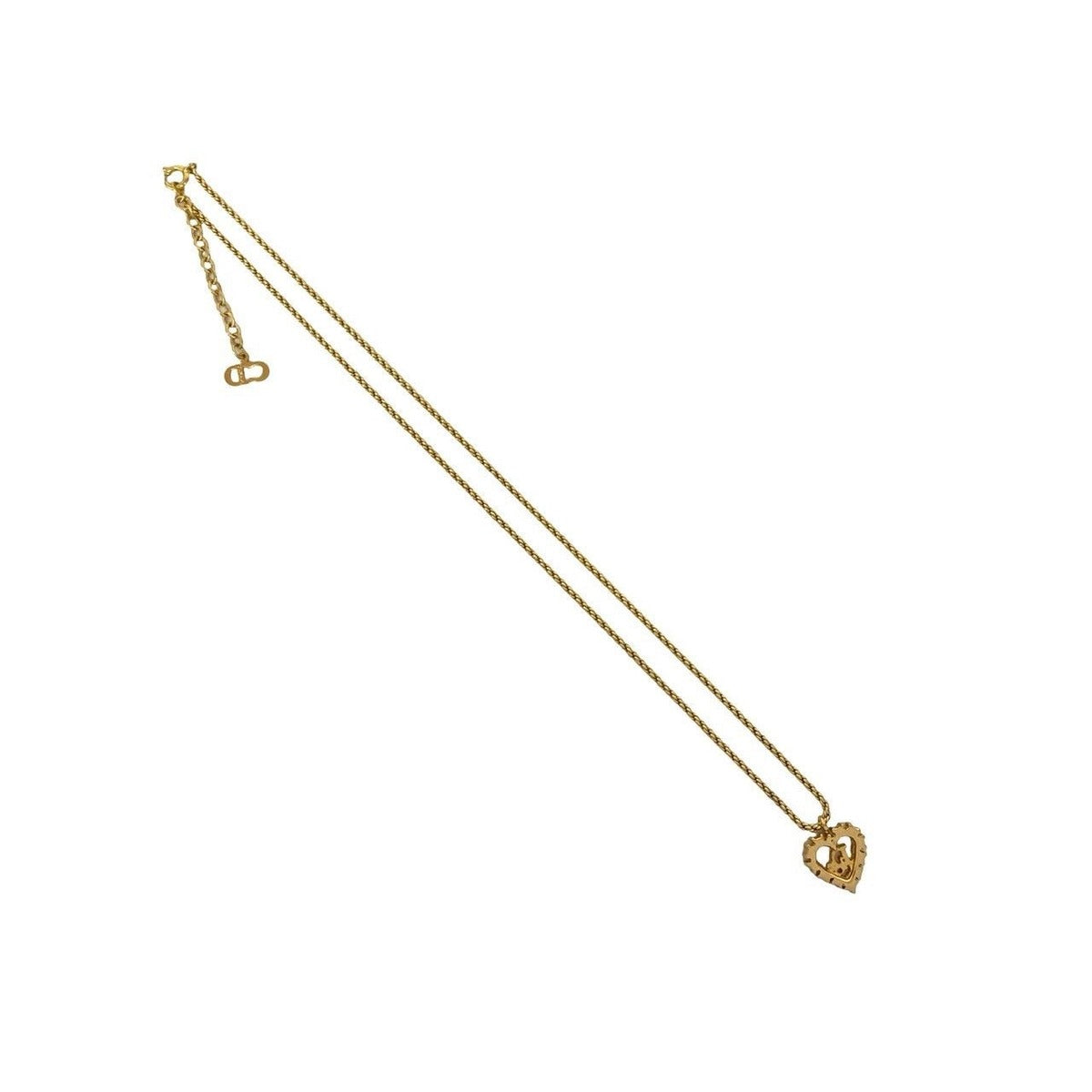 Dior Christian Logo Heart Motif Rhinestone Chain Necklace Pendant Gold — view 5