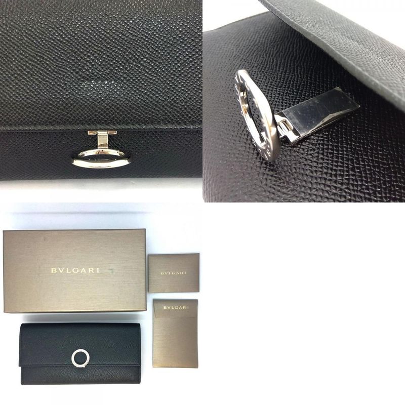 Bvlgari Logo Clip W Hook Long Wallet Long Leather 30416 Black NFC Tag