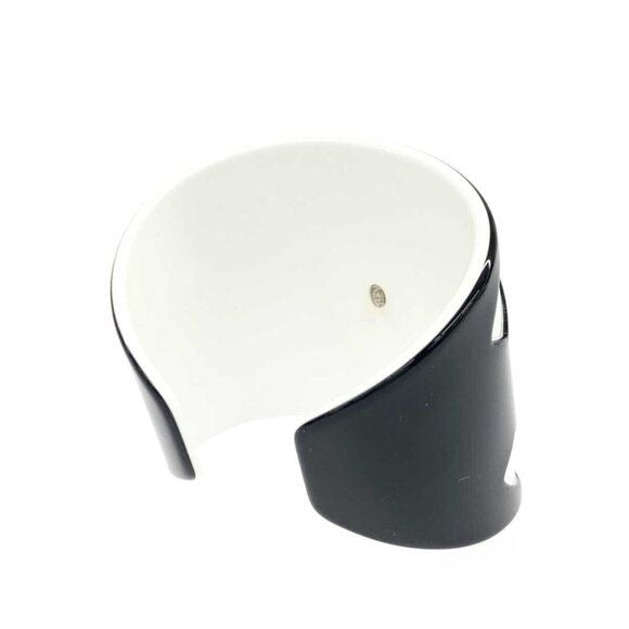 CHANEL CC Logo Vintage Bracelet Cuff Bangle Black White Wide
